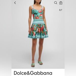 D&G teal Rose Floral top and skirt Sz48 Italy, 12 US